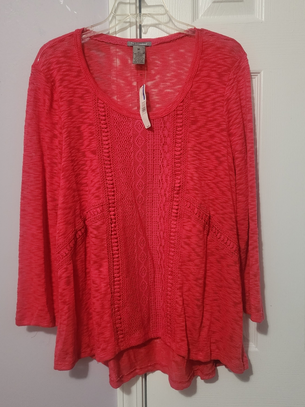 new directions Coral Crochet-Panel Scoop Neck Sweater